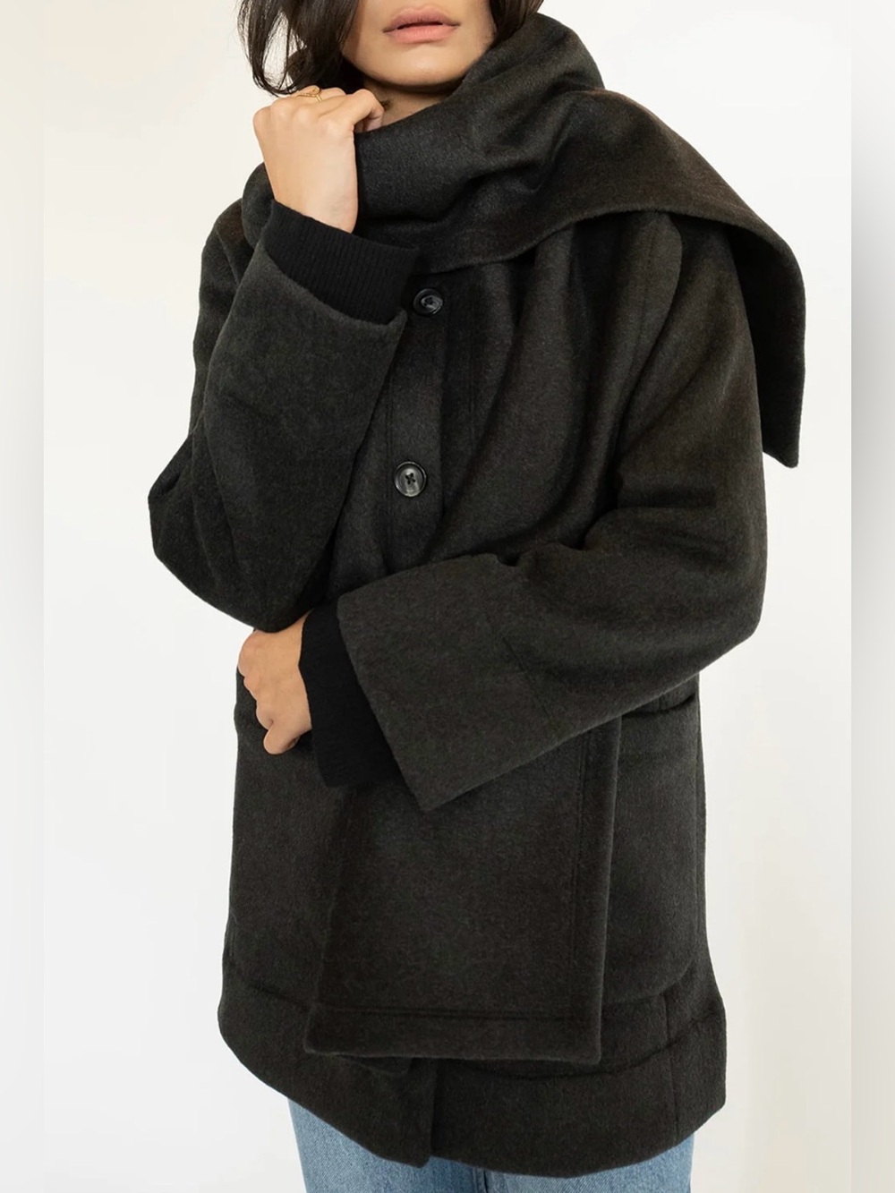 🇨🇦 REBECCA KING Fashion House - Scarf Coat in Charcoal. Medium